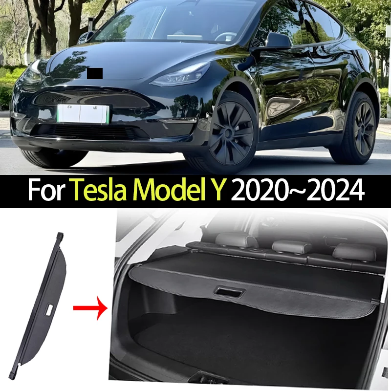 Car Trunk Cargo Cover for Tesla Model Y 2020~2024 Retractable Parcel Rack Waterproof Privacy Steady Cargo Cover Auto Accessories