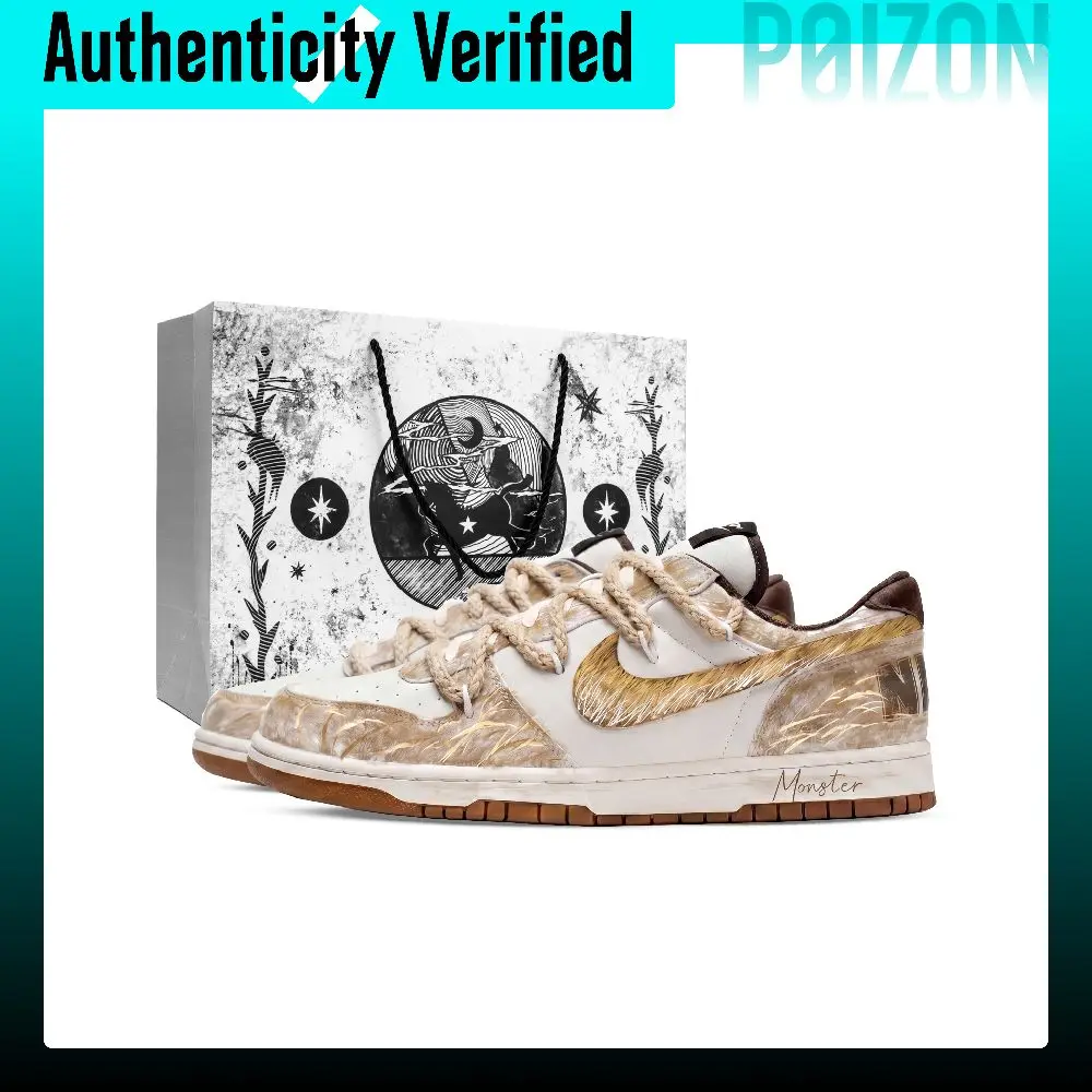 Nike Big Rice Aroma, Monster Lab Slip Resistant Low top Skateboard Shoes Unisex White Brown 854166-101(Team445-）