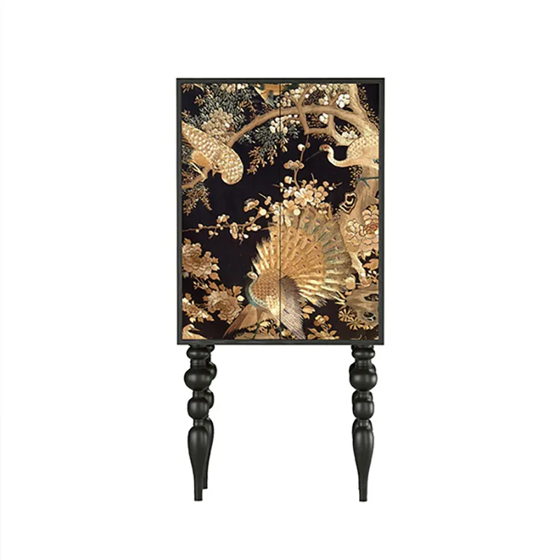 French Chinese style home solid wood tall cabinet entrance dining side cabinet living room multi-functional locker integrated