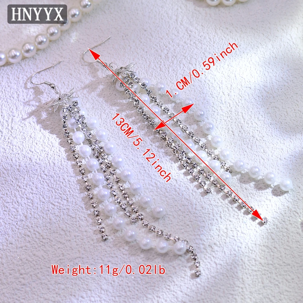 HNYYX anting-anting rumbai mutiara imitasi Korea untuk wanita Aksesori Eardrop geometris kawat telinga panjang berlian imitasi berkilau B01