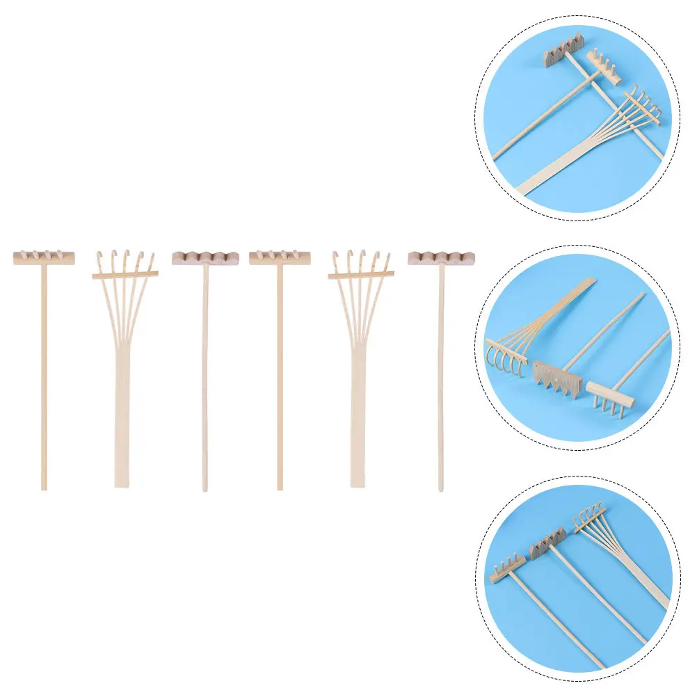 

Набор из 6 миниатюрных бамбуковых грабель для дзен-сада, аксессуары для песочницы, мини-инструменты для декора настольной песочницы/песочного столика