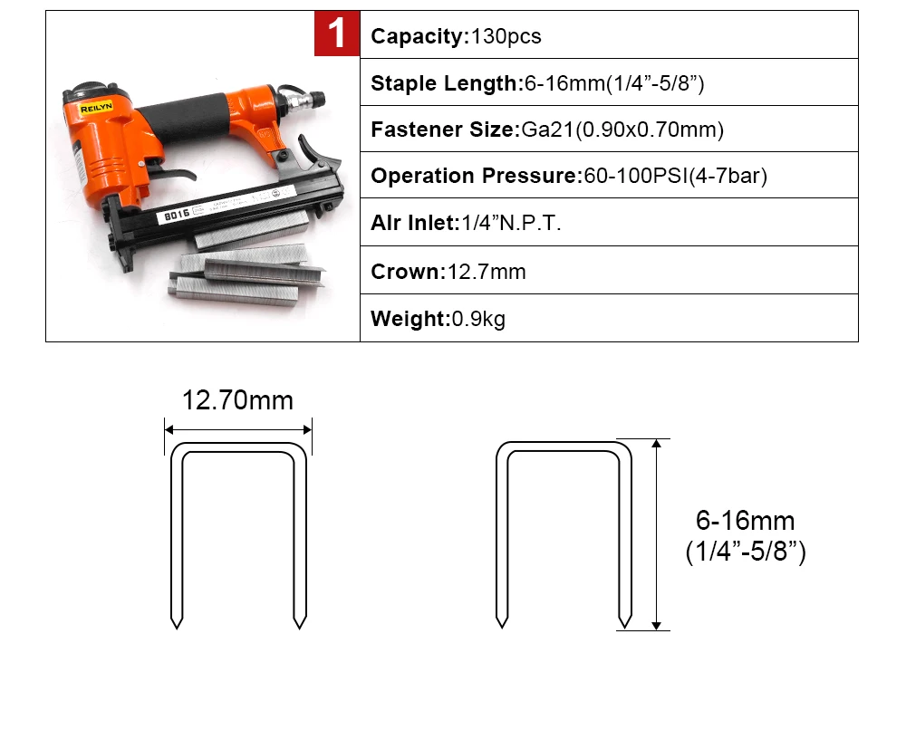 Reilyn 21GA Druckluft-Tacker 8016, pneumatischer Polstertacker, Druckluft-Nagelpistole, kleiner Tacker für Sofas – Detail 2