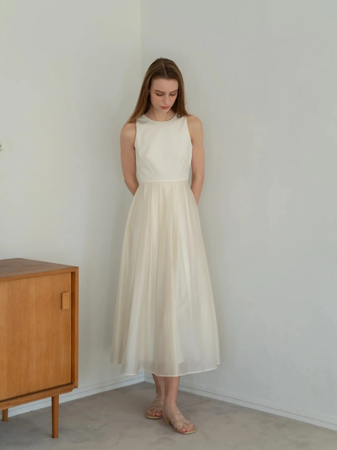 Ele Lace Waist Cinching Svel round Ne Long Dr Commute High Waist A-Line Skirt Sle Summer New Arrival