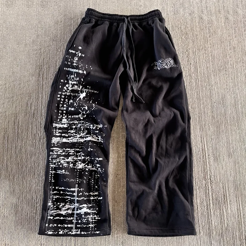 

Белые повседневные брюки с эластичной резинкой на талии и принтом граффити, модные мужские и женские удобные трендовые уличные брюки Y2K