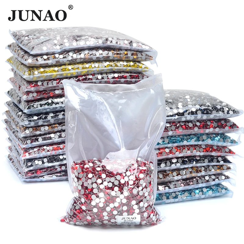 JUNAO Bulk SS3 4 5 6 8 10 12 16 20 30 Dark Saim Glass Crystal Rhinestones Flat Back Gems Non Hotfix Strass Diamond for Clothes