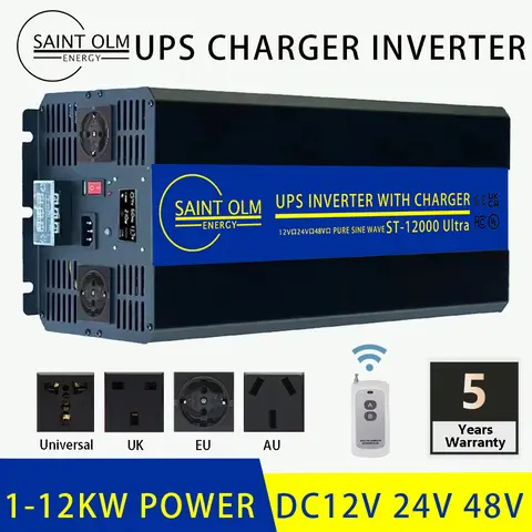 12KW 10KW invertitore per invertitore ad onde sinusoidali Pure per DC12/24/48V a AC 220V/230V110V/120V, per RV, autocarro, solare, esterno USB3.0 30W, alimentazione di sicurezza per camera computer UPS, ricarica automa