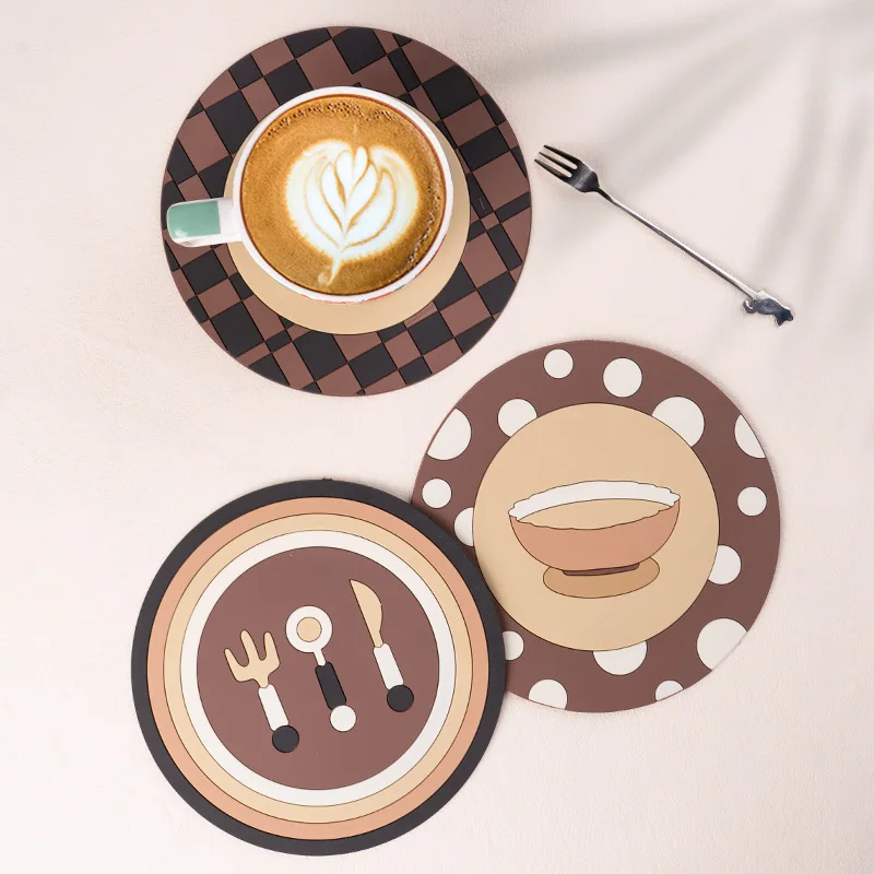 

1PCS Round Retro Silicone Placemats Coasters Heat-resisting and Non-slip Bowl Mats Coffee Cup Mat Kitchen Home Tableware Decor