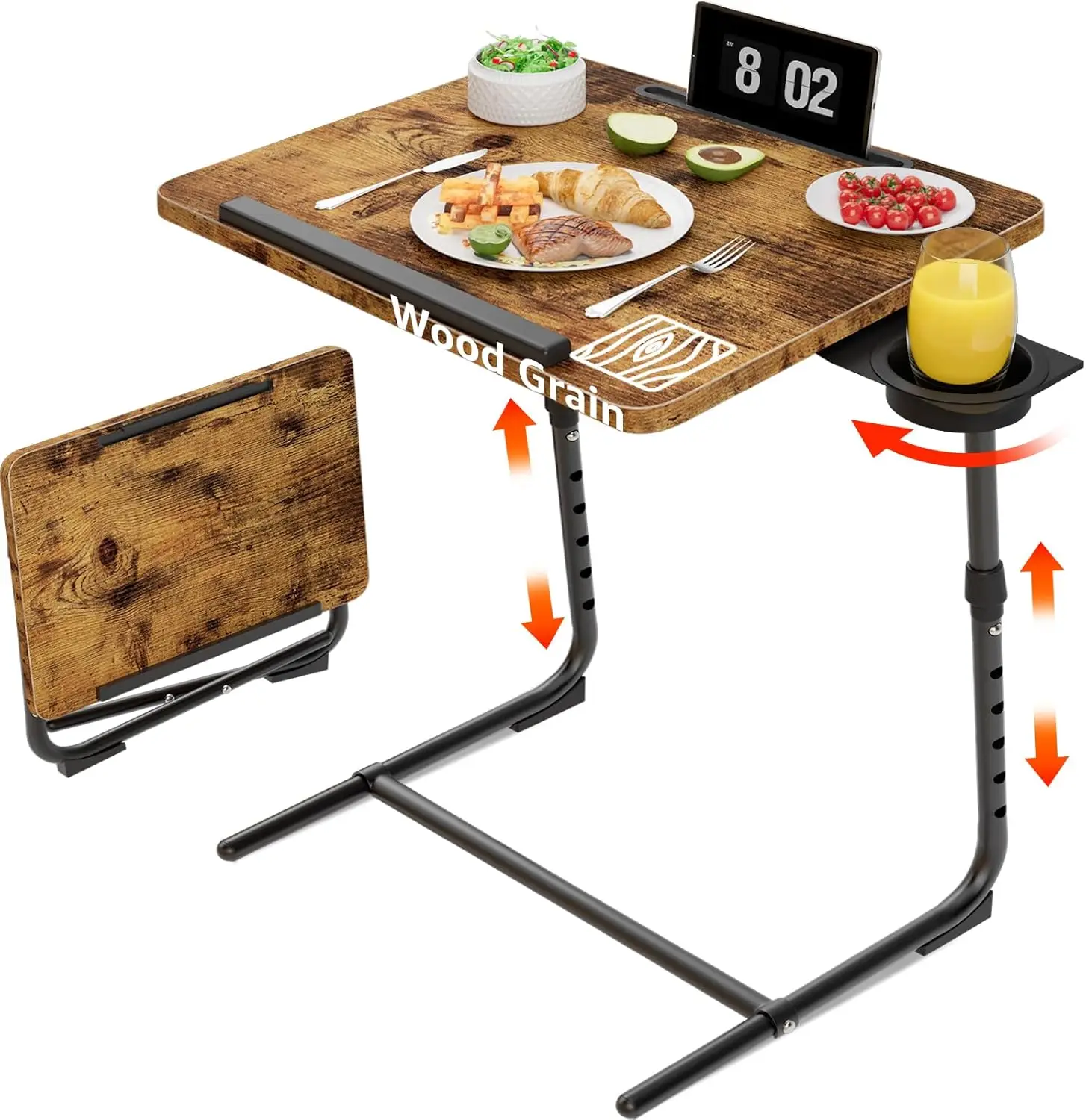 

Adjustable Folding TV Tray with Cup Holder - Portable Wooden Table for Couch Dining