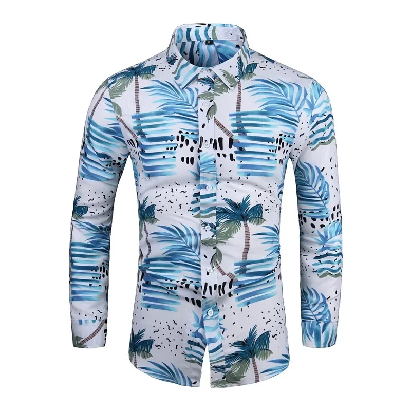 

Spring and Autumn New Long Sleeved Large Size Printed Shirt Casual Flip Collar Fragmented Flower Shirt Men's Inch Shirt