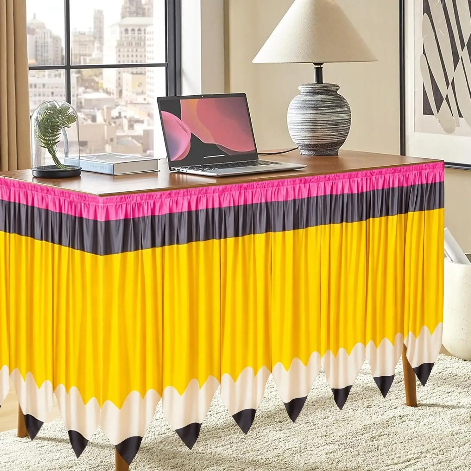 Pencil Desk Skirt Cloth Rectangle Back To School Pencil Tablecover Desk Skirts Stationery Teacher Desk Skirt For Classroom Party