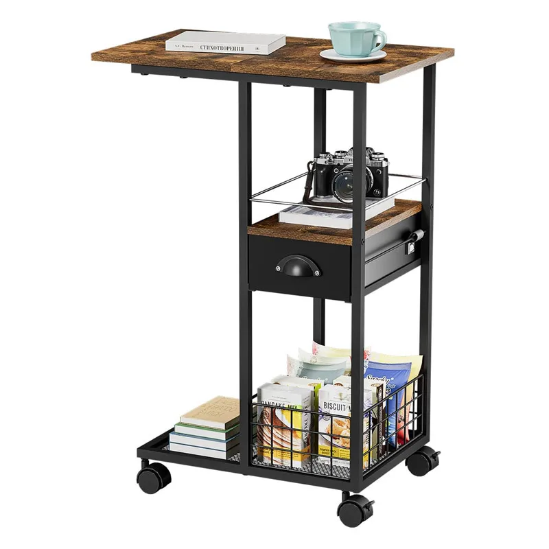 Mesa de centro pequeña de lujo con luz móvil, mesa auxiliar retro para sala de estar, carrito tipo C, mesa esquinera para apartamento pequeño con