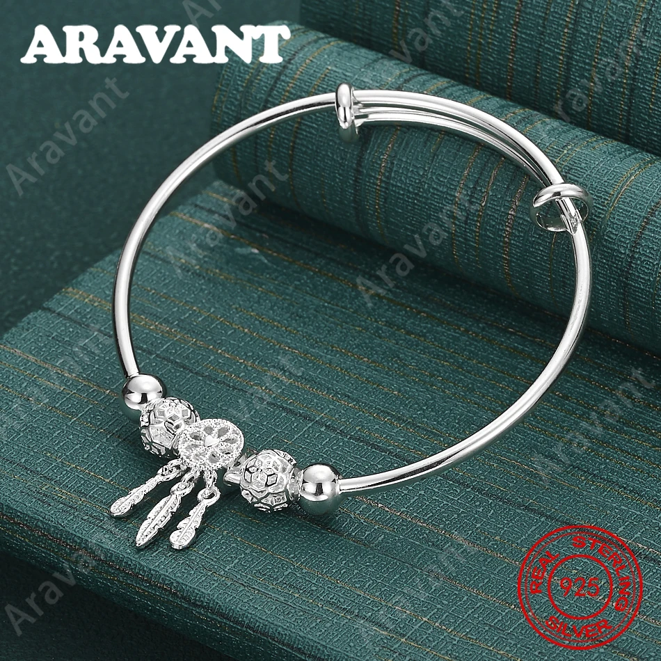 925 Sterling Silver Dreamcatcher Openwork Sliding Bracelet For Women, Commuter Accessories, Christmas Gifts, Jewelry