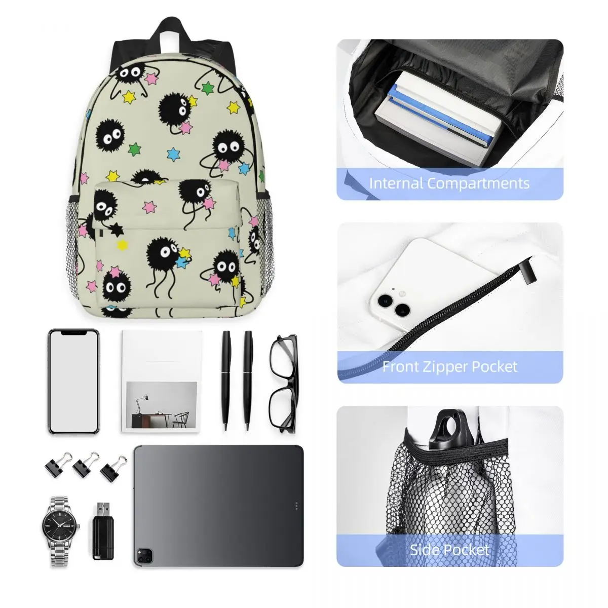 Soot Studio Ghibli Backpack Hot Sale Daypack Large Capacity Boys Girls BookBag Shoulder Bags for Men Women School Bag