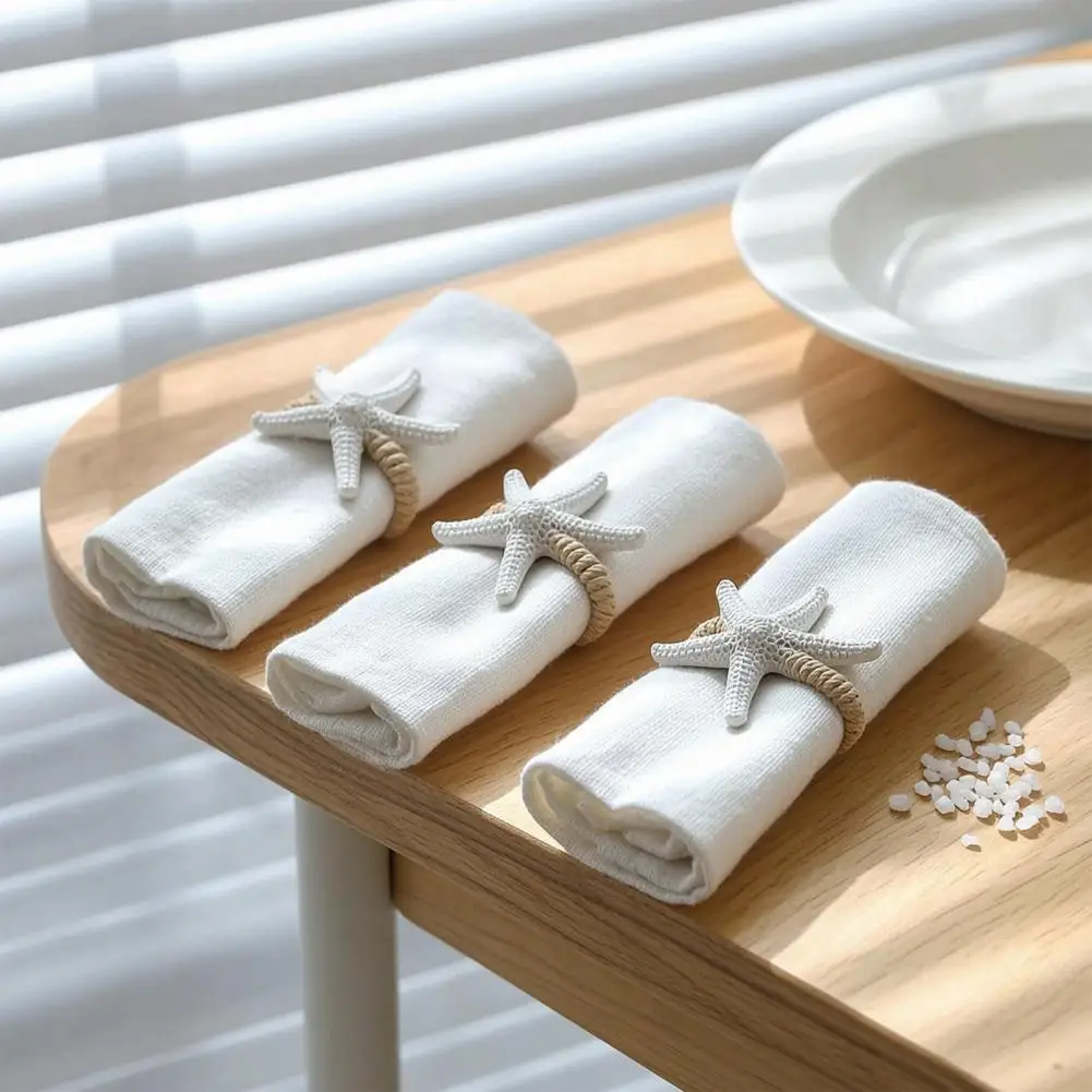 Resin Napkin Holder Starfish Table Decoration 6pcs Coastal Starfish Napkin Rings Set Rustic Summer Holiday Table Decor Seaside