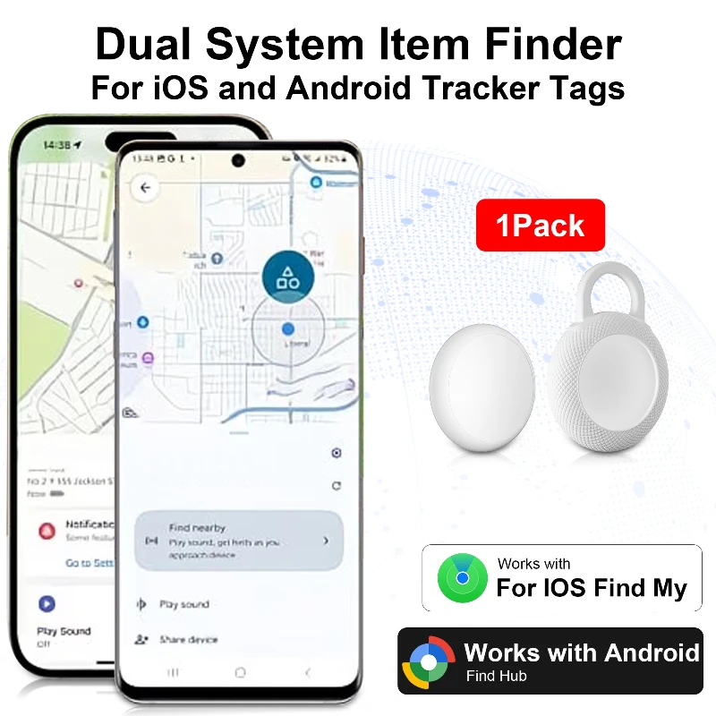Mini GPS Dual System Tracker,Works with Apple Find My & Android Google Find Hub App,Smart Bluetooth Item Finder for Bags,Keys