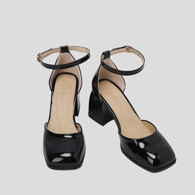 ASHIOFU جديد رائجة البيع السيدات حذاء بكعب سميك مضخات الكاحل حزام ثلاثة ألوان أحذية الصيف حجم كبير 35-47 مساء موضة أحذية الحفلة الراقصة