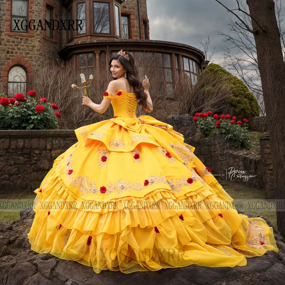 Customized Yellow Princess Quinceanera Dresses 2025 Cosplay Beauty and the Beast Luxury Birthday Vestidos De 15 Anos Quinceañera