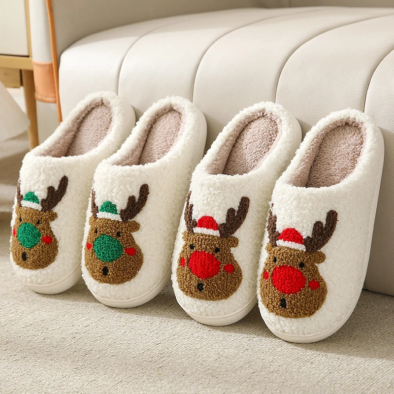 

Christmas Women's Slippers Home Elk Designer Winter Woman Shoes Flat Fluffy Designer Indoor Footwear Elegant Fuzzy Fur Slides