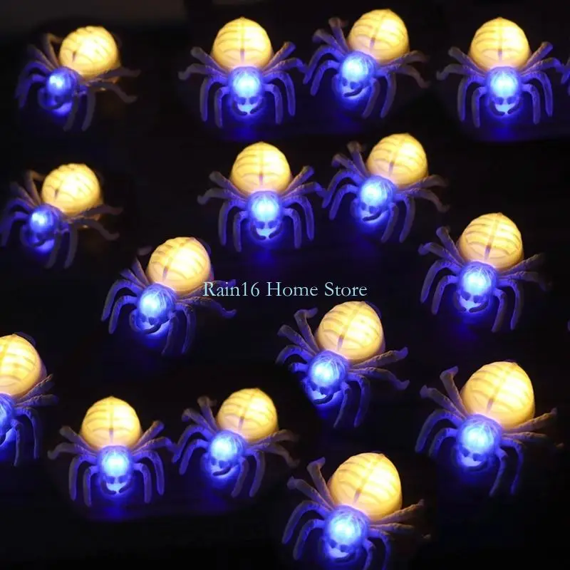02DB 12Pcs Glowing Spiders LED Light Illuminated Spiders Night Light Decoration for Table Window Home Party Decoration