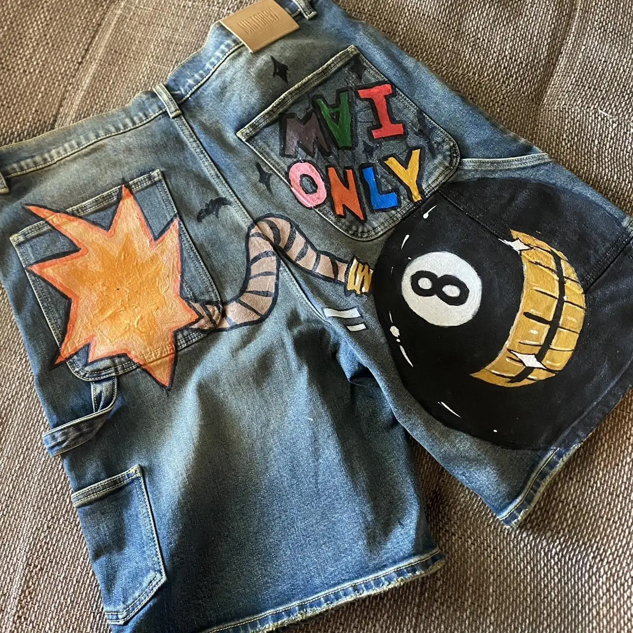 Baggy Custom Paint Jorts Washe Number 8 Ball Denim Shorts Men Goth Y2k Harajuku Casual Sweatpants Wide Leg Short Streetwear