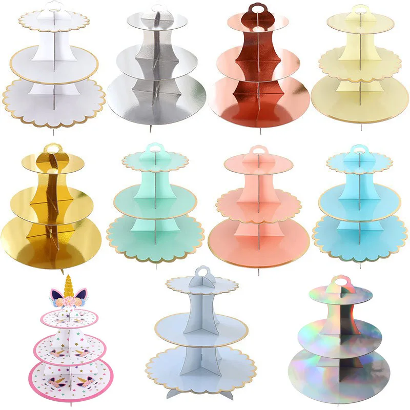 Disposable Multi-Layer Paper Cake Stand round Three-Layer Gold-Stamped Dessert Table Decoration Party Supplies Creative Short...