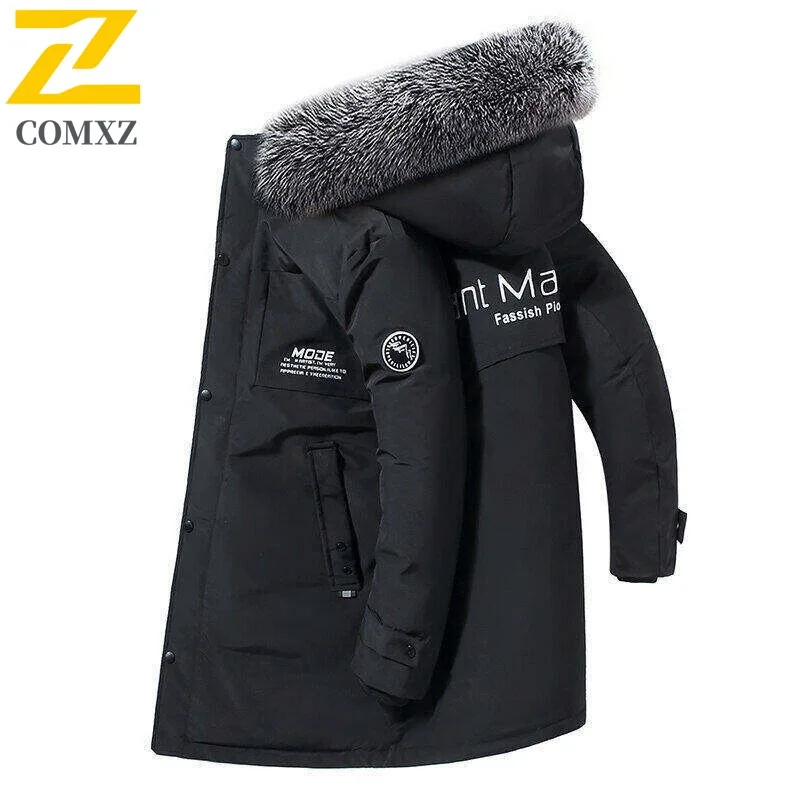 

COMXZ 2025 Мужской пуховик на белом утином пуху, утолщенная теплая парка для пешего туризма, уличная альпинистская морозостойкая куртка-пуховик с капюшоном