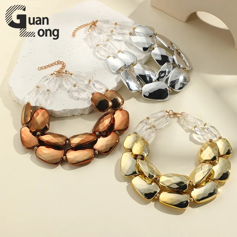 GuanLong Trendy Multi-layer Chain Choker Necklaces For Women Fashion Jewelry Short Boutique Colorful Resin Bead Pendant Necklace