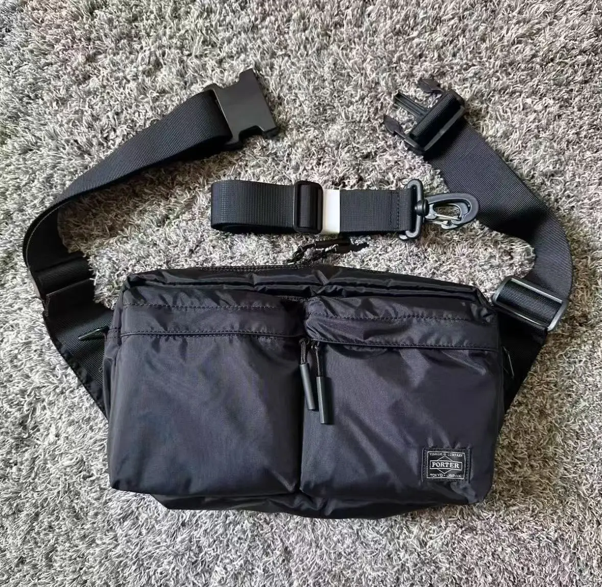 Porter Large Capacity Fanny Pack Double Front Pockets Zipper Sling Bag Casual Travel Outdoor Hip Bag Unisex Crossbody Purse