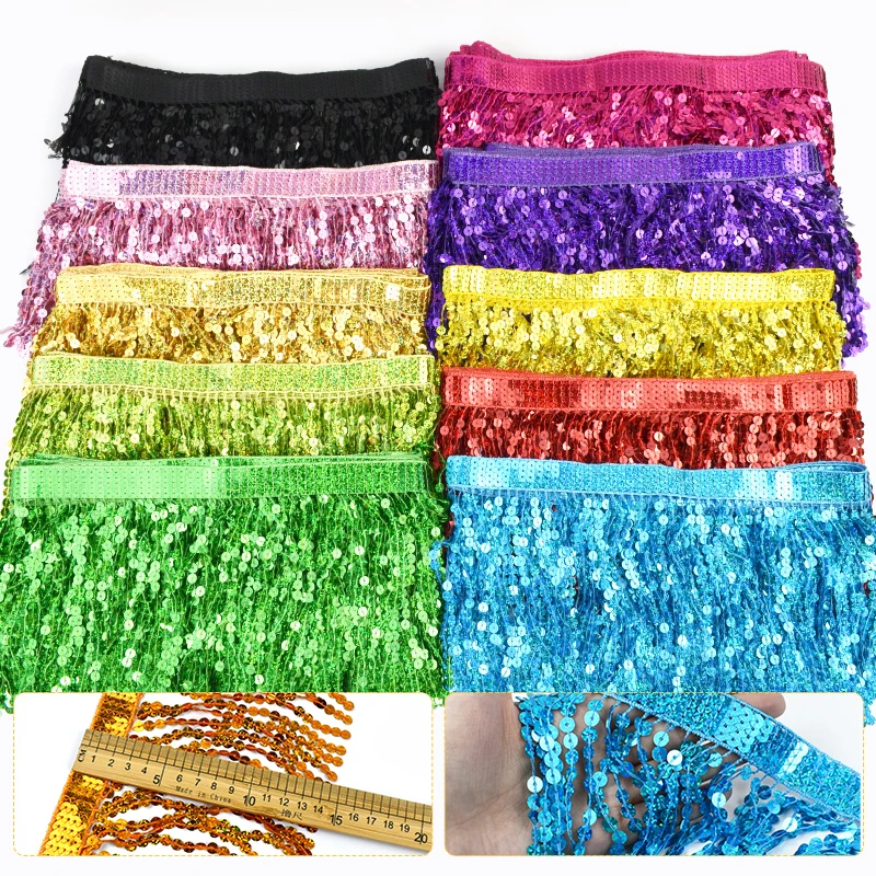 

2/5Meters 16cm Beaded Sequin Tassel Fringe Trim for Garment Decoration Lace Ribbon Fringes Latin Dress Trimmings DIY Sewing