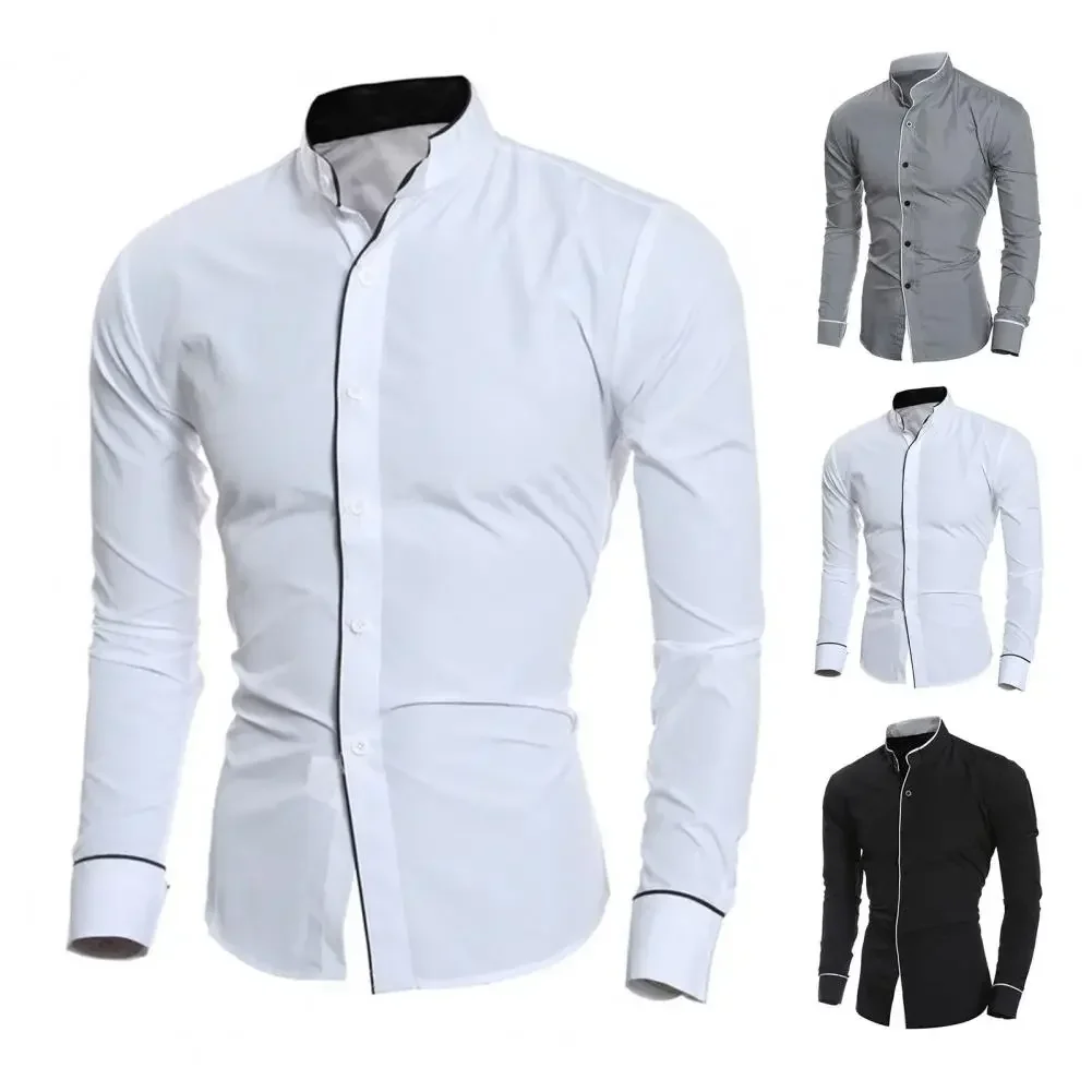 Camisa formal casual de luxo masculina, manga longa, slim fit, vestido de negócios, camisas, tops