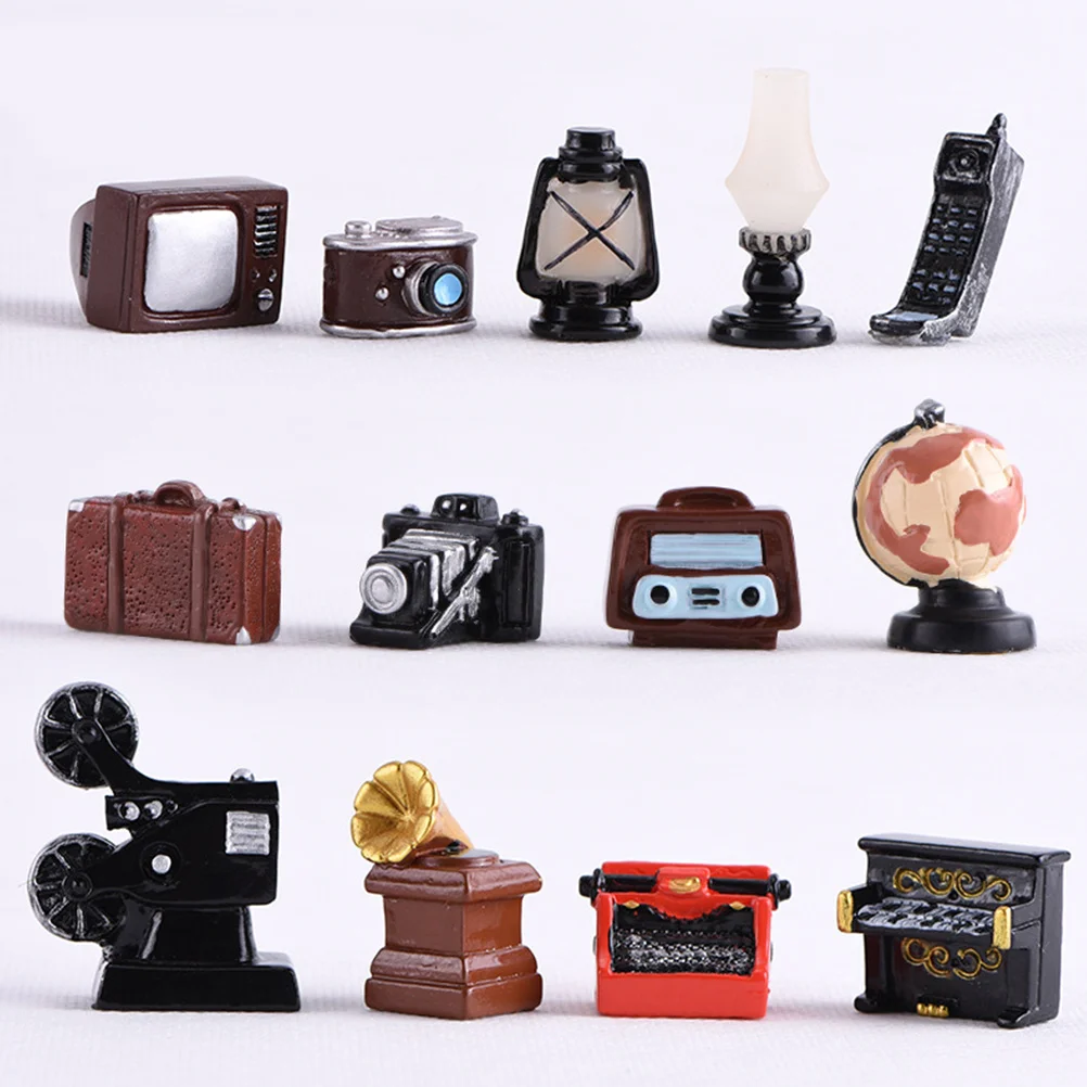 

10Pcs Vintage Mini Resin Ornaments Retro Household Crafts Piano Gramophone Radio Camera Home Office Photo Prop Decor