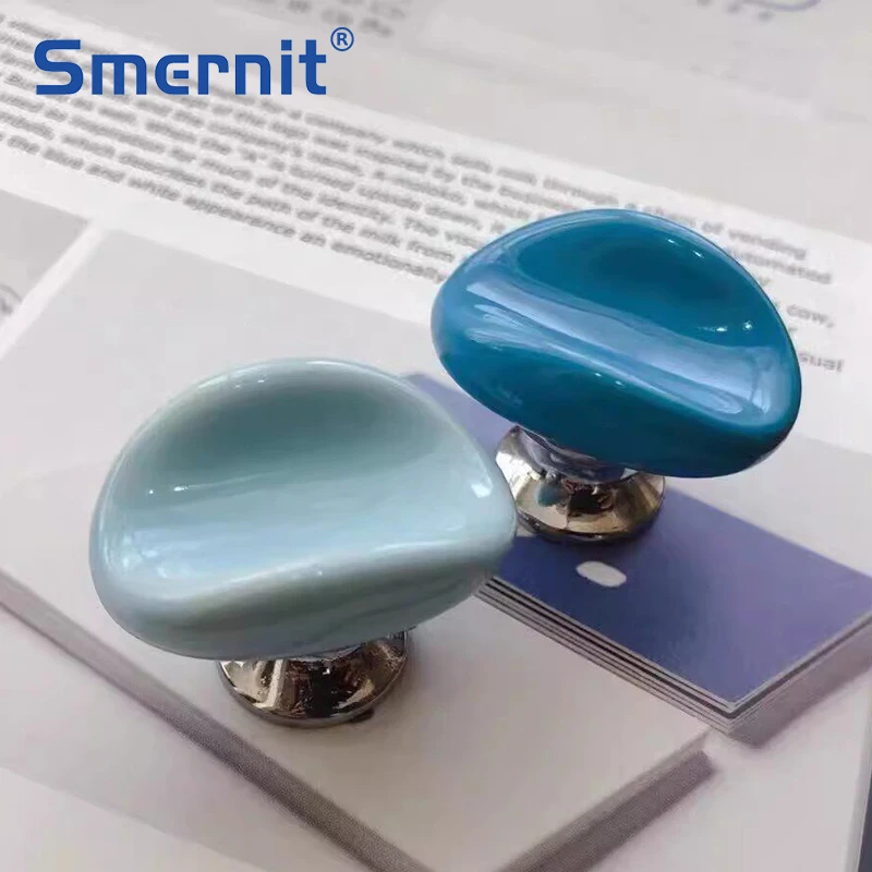 Ceramic Door Handles Blue Furniture Handle Cupboard Kithen Cabinet Wardrobe Drawer Closet Pulls DIY Decor