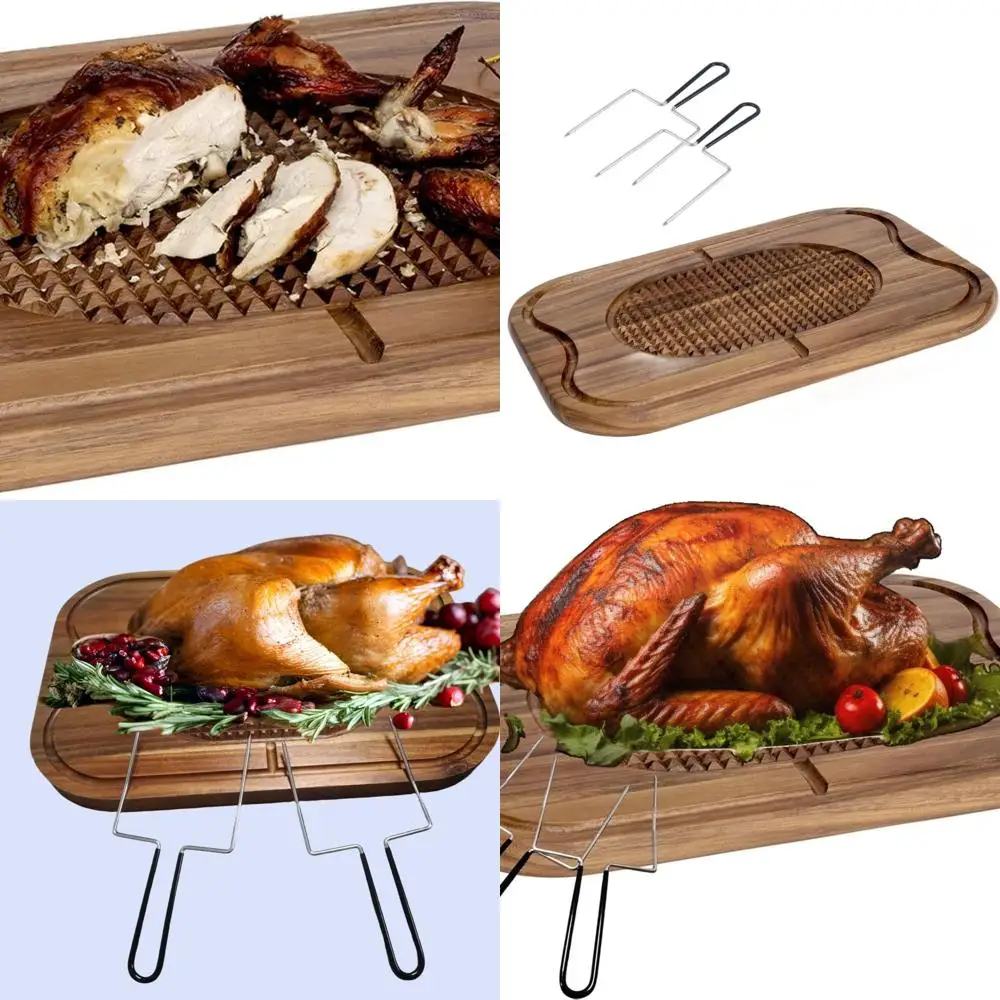 

Acacia Wood Thanksgiving Carving Board with Turkey Lifter, 20 Large, Holds Up to 22Lbs Meat, Juice Groove Included