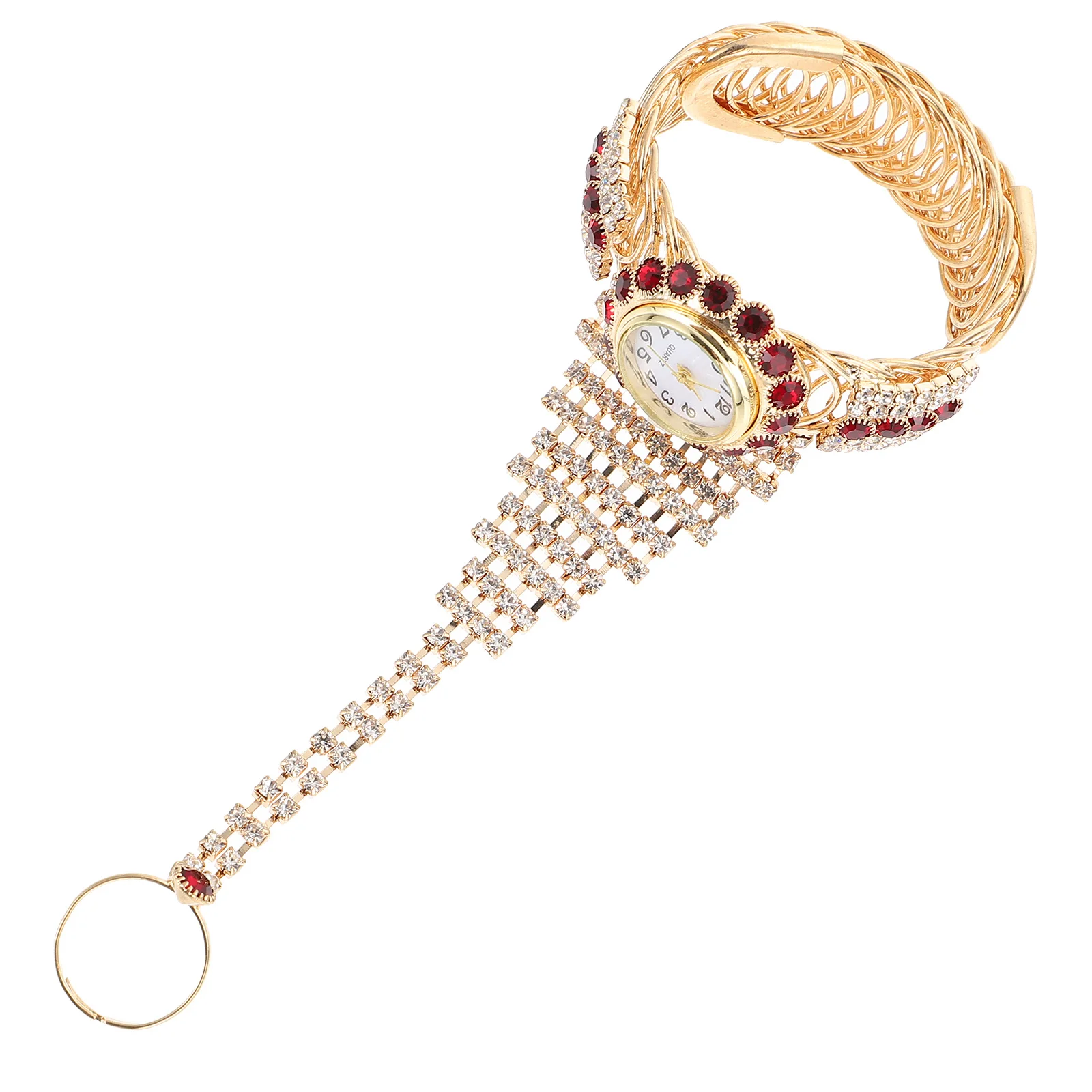 Rhinestone Ring Bracelet Watch Elegant Rhinestone Accessory Accurate Time Display Retro Lady Bracelet Ring Watch