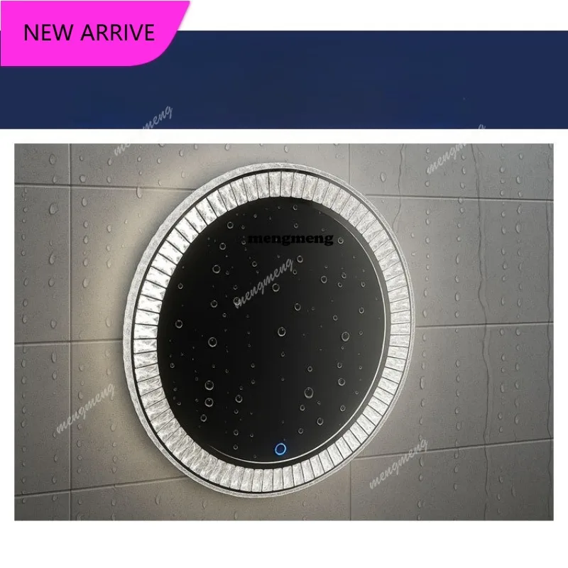 A139Makeup mirror round l makeup mirror with lamp three-color dimming wall-mounted stainless steel mirror