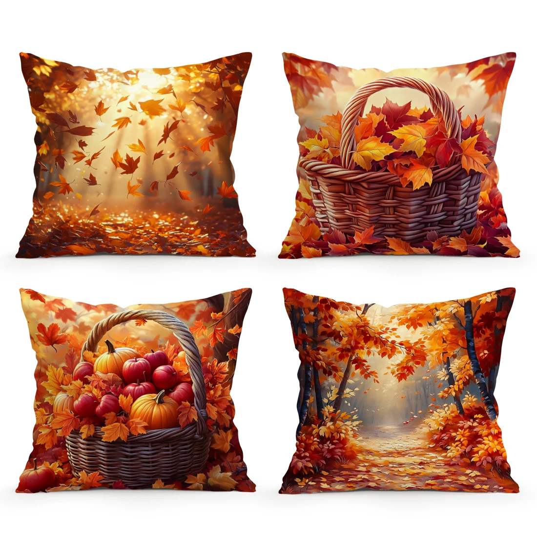Autumn Harvest Leaves Pillowcase Printed Polyester 45x45cm Throw Pillowcover Decorative Sofa Cushion Cover