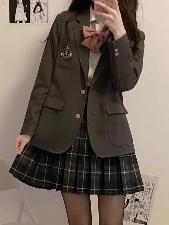 

College Sle Long Sve Костюм Jaet irt Плиссированная Юбка Футболка Комплект Sweet And Sal Street JK orm Женская мода