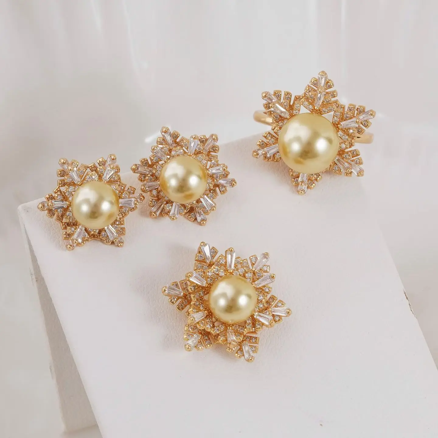 S925 Sterling Silver Pendant Ring Earrings Set Base Mounts Findings Mounting Jewelry Set Parts Fittings for 9-12mm Pearls