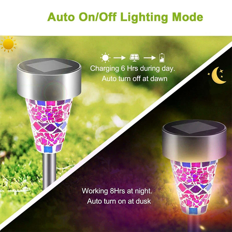 Solar Garden Light Outdoor 6 Pack Mosaic Solar Garden Stake Light Solar Landscape Pathway Light For Path Walkway Patio Yard Lawn