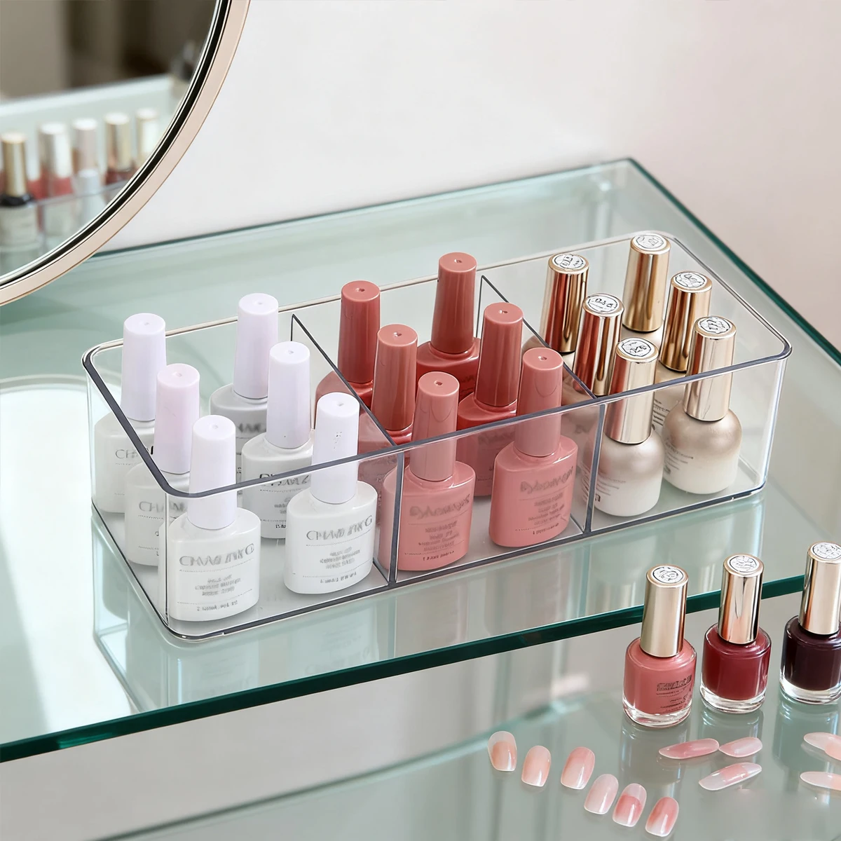1 Stück Acryl-Aufbewahrungsbox mit drei Fächern für Nagellack, Nagellack-Organizer für Schminktisch und Nagelstudio – Detail 3