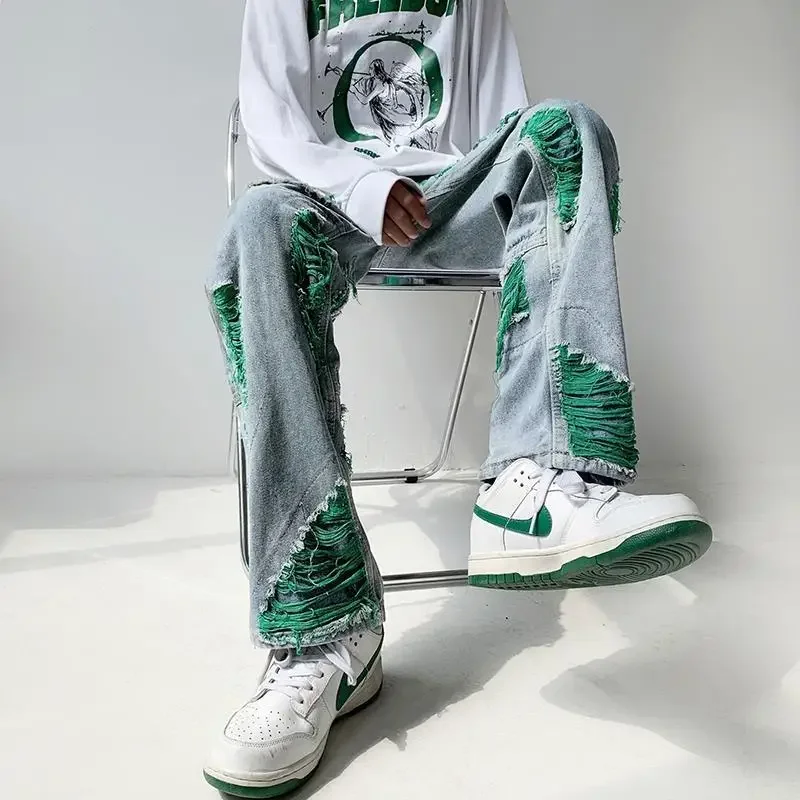 

Свободные джинсы для мужчин, мешковатые роскошные брюки, эстетические джинсовые штаны в японском уличном стиле, 2021, корейские осенние мужские ковбойские брюки Kpop