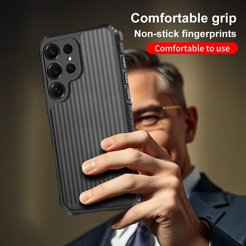 حافظة لهاتف سامسونج جالاكسي S25 S24 S23 Plus S22 Ultra S21 S20 FE، غطاء خلفي فاخر بشريط عمودي فائق الحماية