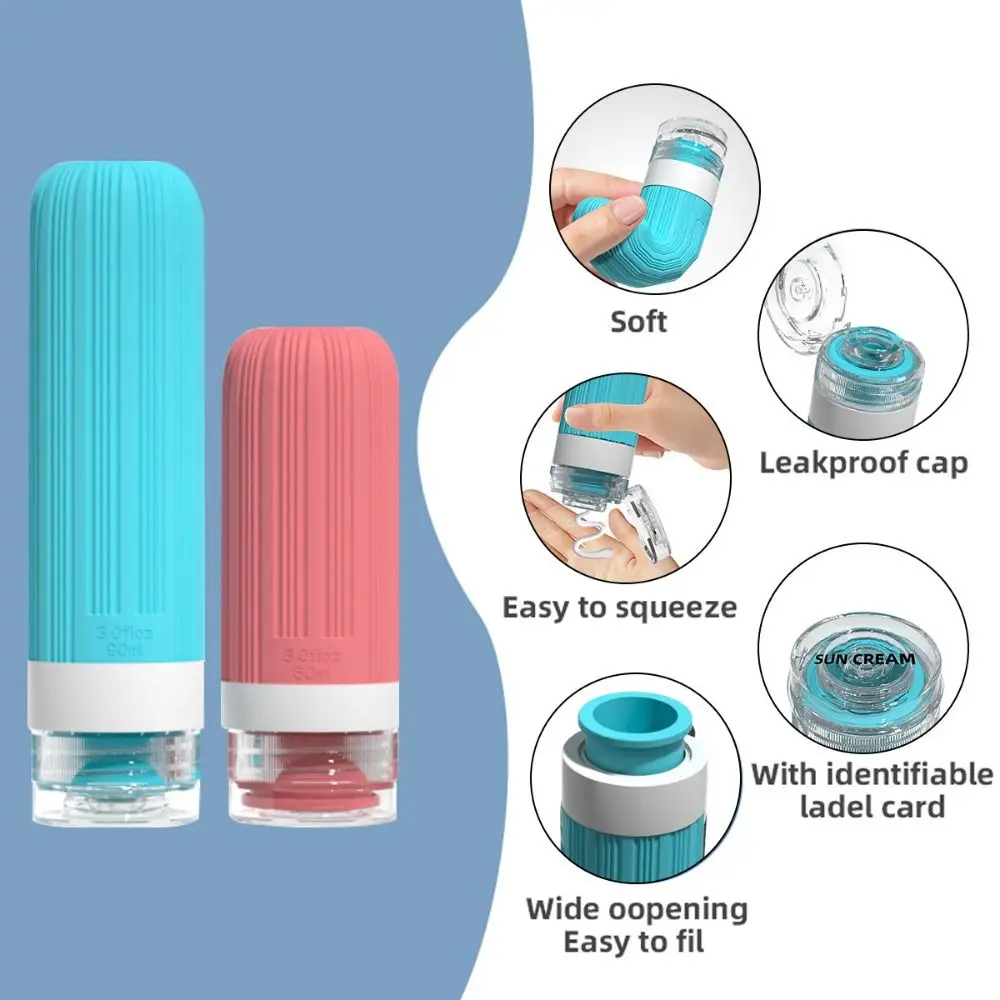 Leak-Proof Travel Bottle Set Soft 60/90ML Squeeze Liquid Bottle Kit Multi-Color Empty Cosmetic Container Sub-bottling Tool