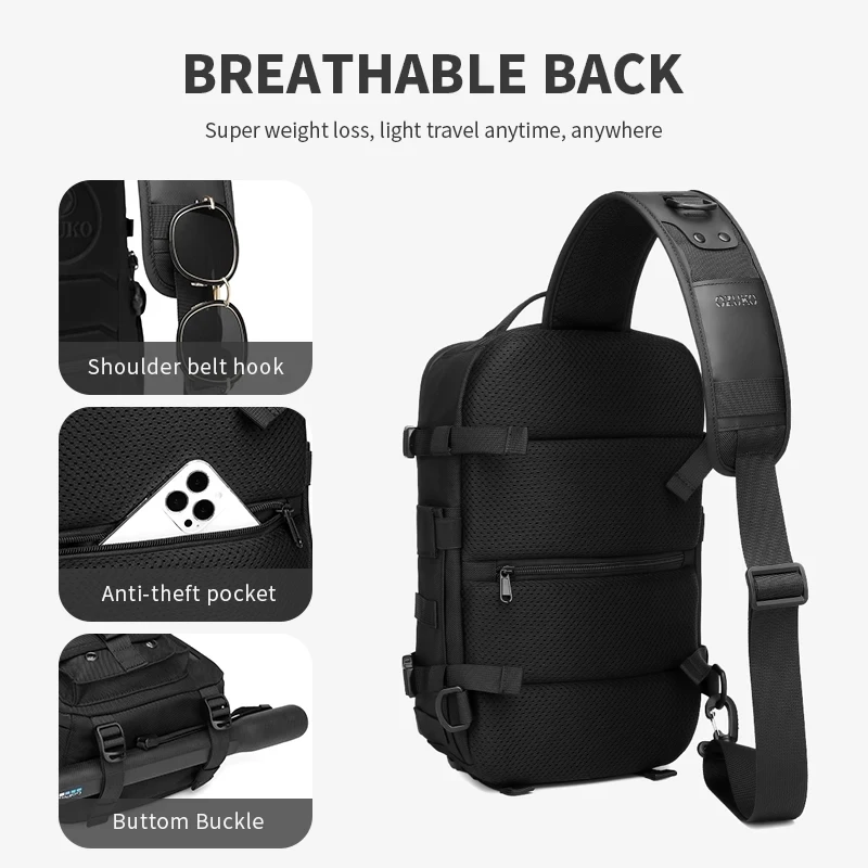 OZUKO New Tactical Shoulder Chest Bag for Men Large Capacity Sports Waterproof Crossbody Bag Outdoor Travel Sling Messenger Bags