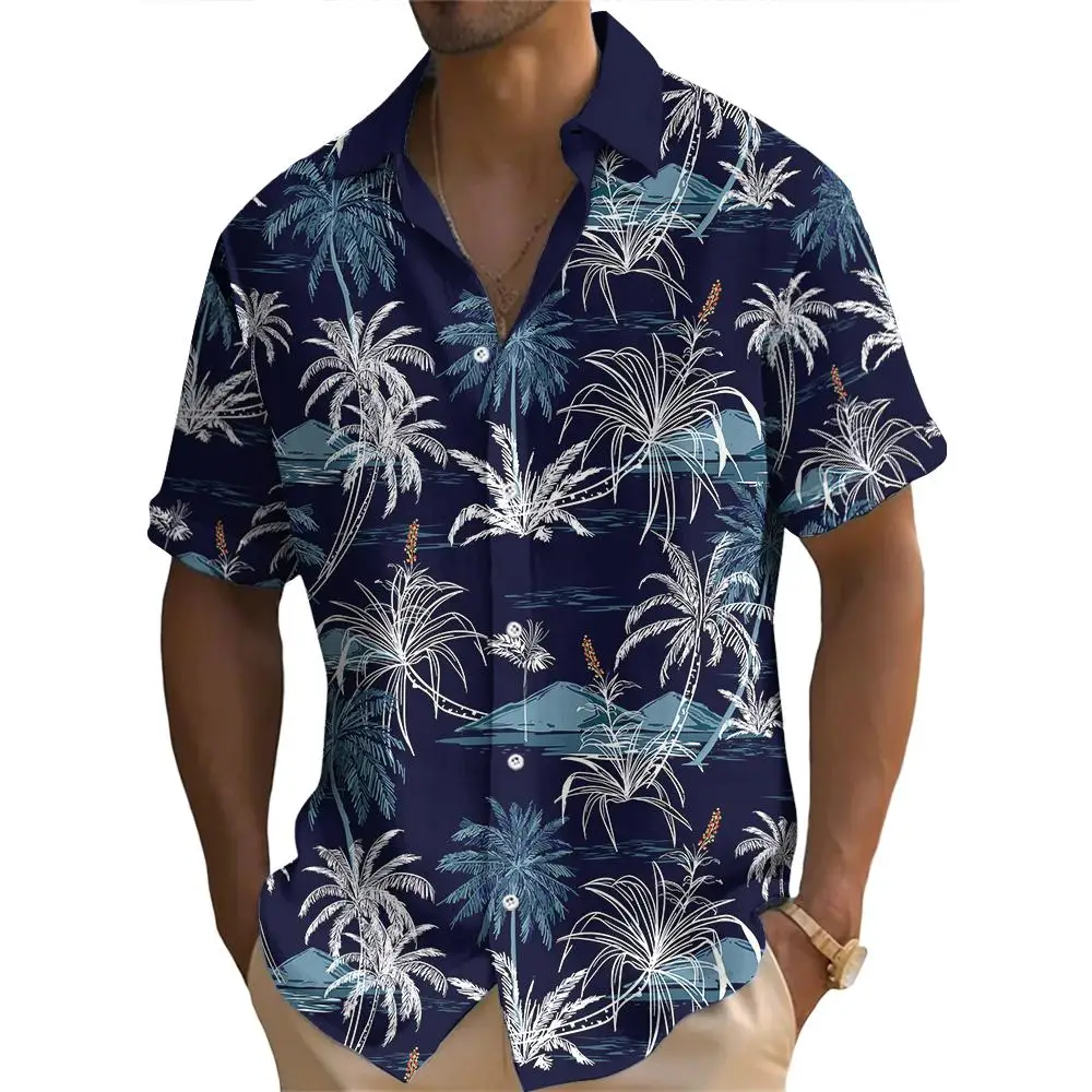 Tropical Vibes Men\'s Hawaiian Style Shirt Short Sleeve Coconut Tree Graphic Print Shirt Oversized Stylish and Comfortable Top