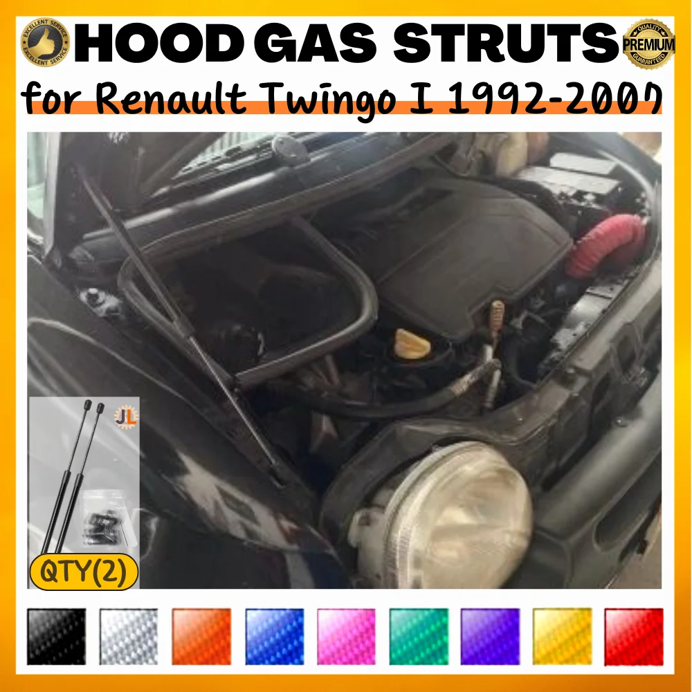 Quantité (2) entretoises de capot pour Renault Twingo I 1992 – 2007, Modification du capot avant, Supports de levage, amortisseurs à ressorts à gaz