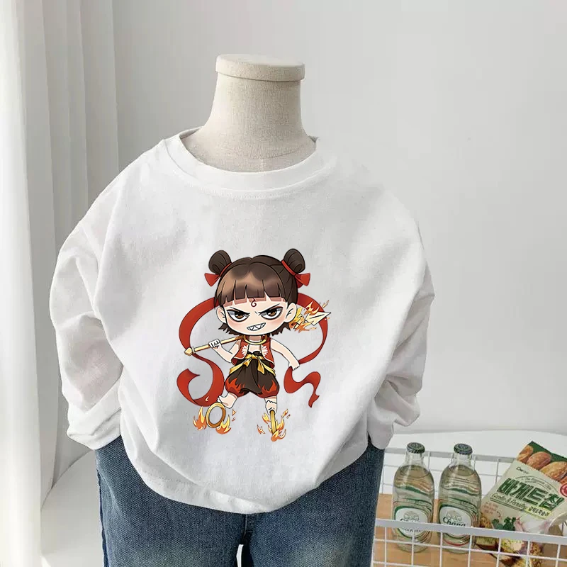 Mode Anime Print Langarm T Shirts Ne Zha 2 Cartoon Film Nezha Aobing Muster Lustige Kinder T-shirt Straße Casual Tees Tops