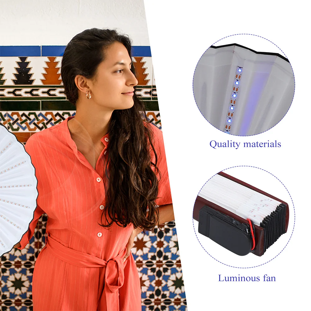

Luminous LED Light Folding Hand Fan Wooden Cloth Portable Dance Music Festival Rave Performance Glowing Flashing