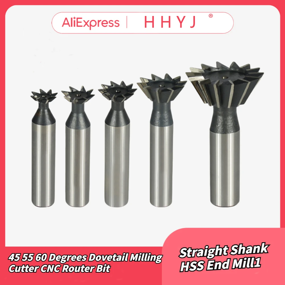 1PCS 45 55 60 Degrees Dovetail Milling Cutter CNC Router Bit Straight Shank HSS End Mill14mm 16mm 18mm 20mm 25mm 45mm 50mm 60mm