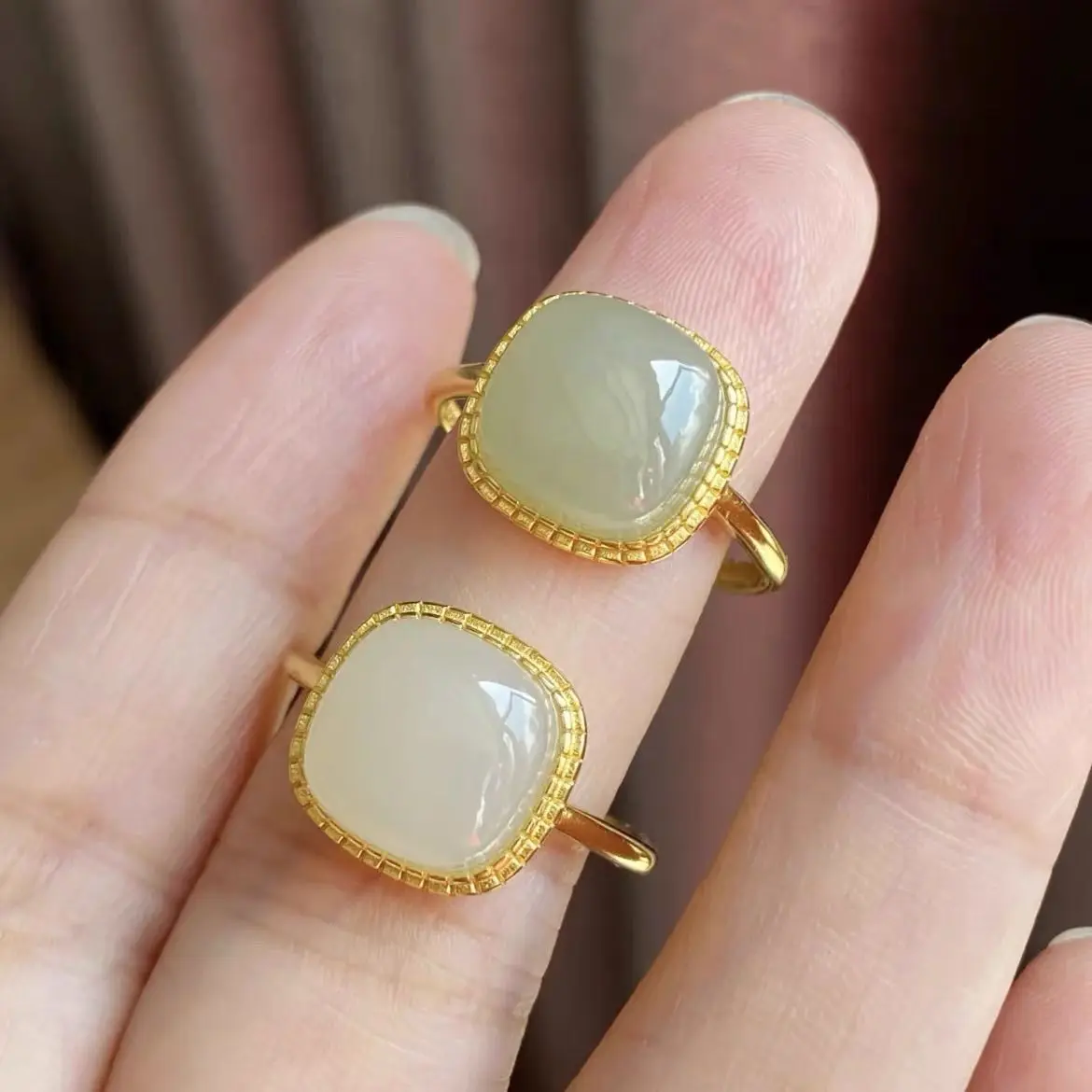 Natural S925 Hetian jade ring women's ice clear water sugar cube ancient Chinese pure natural ice